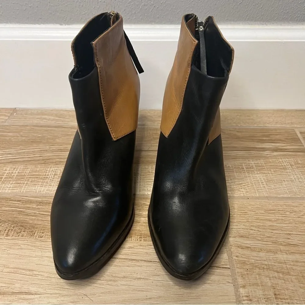 Miista Tan and Black Leather Contrast Heeled Ankle Boot Size EU 40 US 9